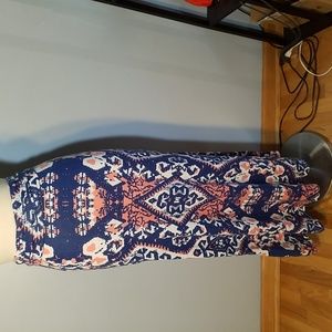 MAXI SKIRT Size S  Navy/Coral/Cream print
